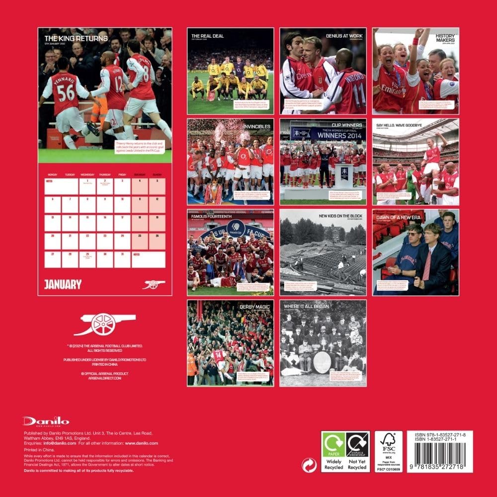 Arsenal FC Legends Square Calendar 2025