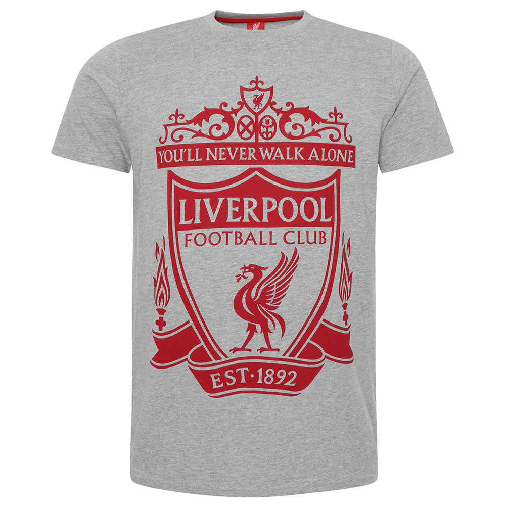 Liverpool FC Crest T Shirt Mens Grey - Large