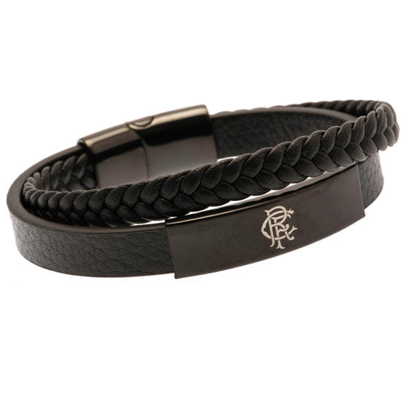 Rangers FC Black IP Leather Bracelet