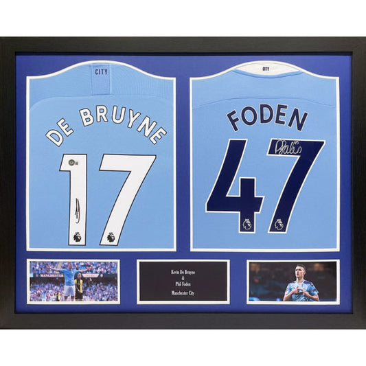 Manchester City FC De Bruyne & Foden Signed Shirts (Dual Framed)